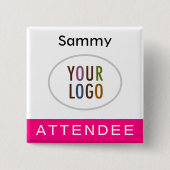 Nom du participant rose chaud Badge Logo Carré Pin (Devant)