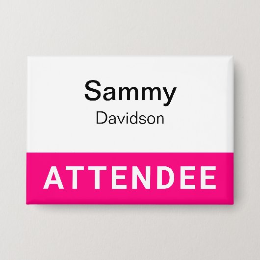 Nom du participant rose chaud Badge Pinback 3,5 po (Recto)