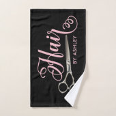 Nom du salon de coiffure noir et rose (Serviette à main)