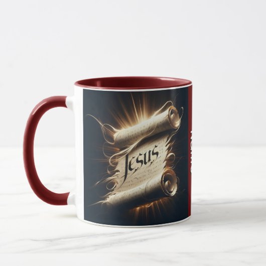 "Nom du sauveur" Mug de café (Gauche)
