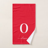 Nom du script Monogramme Personnalisé Rouge Et Bla (Serviette à main)