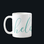 Nom du script Personnalisé Aqua Blue Mug<br><div class="desc">Une magnifique tasse avec un nom personnalisé dans une police de script moderne et élégante. Dans l'aqua bleu-vert et blanc. Merveilleux comme un jour de la mère, vacances, anniversaire, ménage ou cadeau de servante.</div>