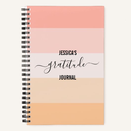 Nom du script rayé rose pâle Gratitude Journal (Recto)
