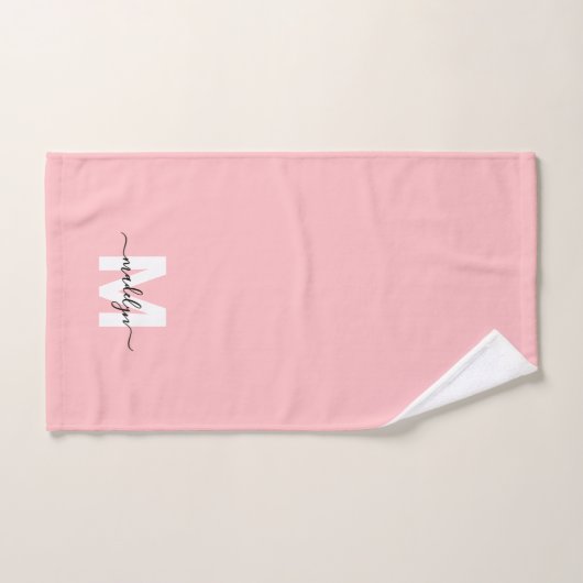 Nom du script rose vif Monogramme (Serviette à main)