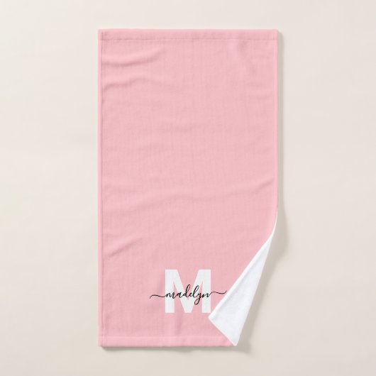 Nom du script rose vif Monogramme (Serviette à main)