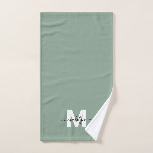 Nom du script vert Sage (Serviette à main)
