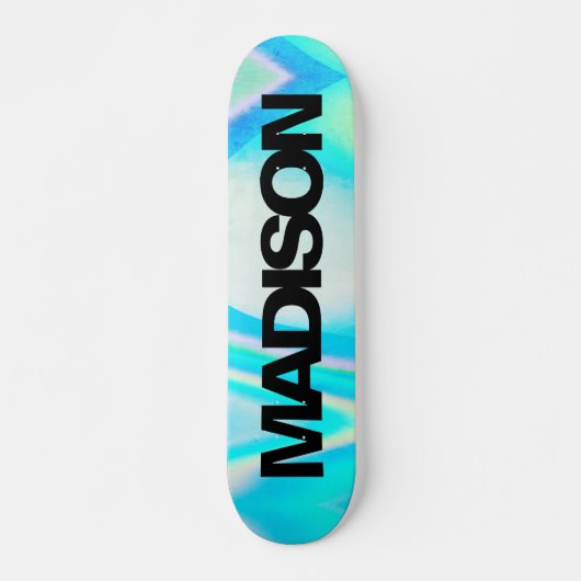 Nom du skateboard personnalisé Turquoise Blue Wave (Devant)