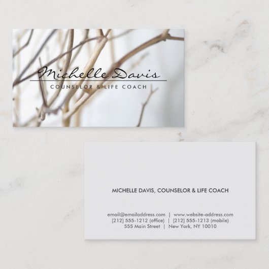 NOM ÉLÉGANT avec Carte de visite BRANCHES D'ARBRE (Devant / Derrière)