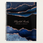 Nom élégant Marine Blue Rose Gold Geode Business (Devant)