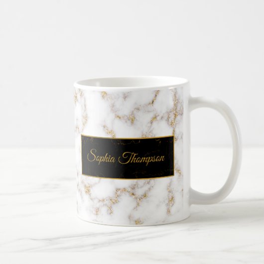 Nom élégant moderne de marbre d'or blanc - tasse (Droite)
