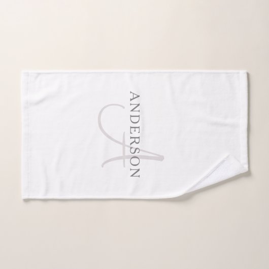 Nom élégant Monogramme | Blanc et gris (Serviette à main)
