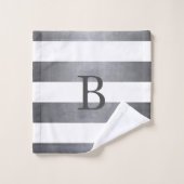 Nom élégant monogramme rayé Gris (Gant de toilette)