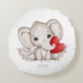 Nom Eléphant mignon Nursery Coussin rond (Devant)