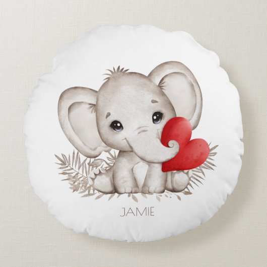 Nom Eléphant mignon Nursery Coussin rond (Devant)