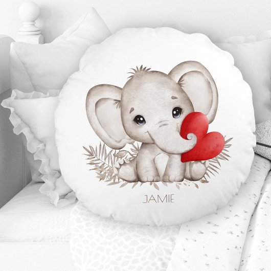 Nom Eléphant mignon Nursery Coussin rond