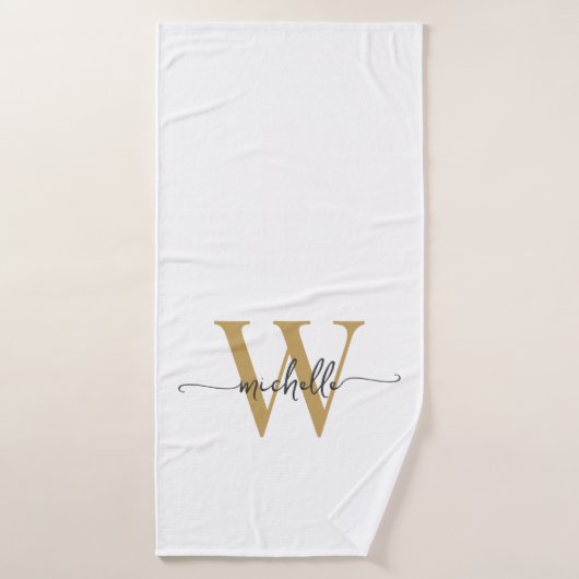 Nom en monogramme en or blanc écriture stylée mode (Serviette de bain)