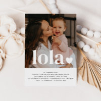 Nom et Coeur Photo Premier anniversaire Invitation