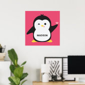 Nom et couleur personnalisés poster de pingouin mi (Bureau à domicile)