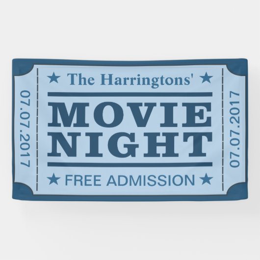 Nom et date personnalisés Bannière "Billet film" (Horizontal)