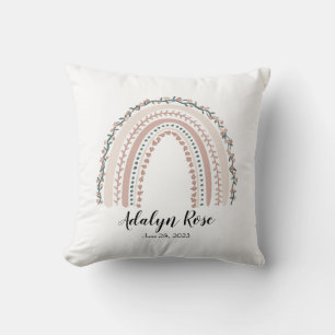 Nom et date personnalisés Boho Rainbow Coussin