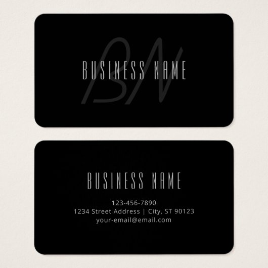 Nom et monogramme élégants modernes | Gris foncé e (Devant & derrière)