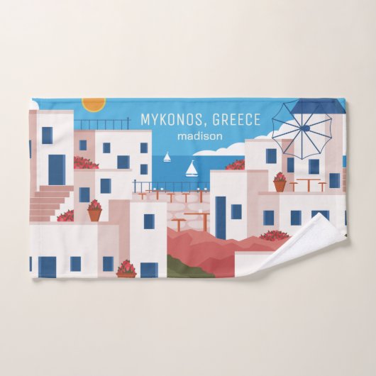 Nom et texte personnalisés Mykonos Grèce (Serviette à main)