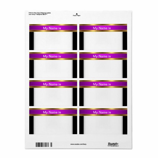 Nom Étiquette or violet noir (Feuille entière)
