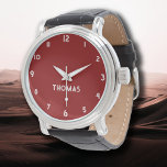 Nom Fille Garçon Femmes Hommes | Brick Red Stylish<br><div class="desc">Nom personnalisé Fille garçon femmes hommes | Brick Red Elegant Modern Watch | Classique | Élégant | tendance | Style | Cadeau. Vous pouvez choisir d'ajouter votre nom, le nom d'un proche ou un message spécial. Qu'il s'agisse d'un cadeau sincère pour quelqu'un qui vous est cher ou d'un régal personnel,...</div>