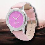 Nom Fille Garçon Femmes Hommes | Bubblegum Pink El<br><div class="desc">Nom personnalisé Fille garçon femmes hommes | Bubblegum rose Elegant Montre Moderne | Classique | Élégant | tendance | Style | Cadeau. Vous pouvez choisir d'ajouter votre nom, le nom d'un proche ou un message spécial. Qu'il s'agisse d'un cadeau sincère pour quelqu'un qui vous est cher ou d'un régal personnel,...</div>