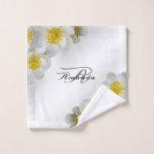Nom Floral Monogramme Blanc Argent Élégant Moderne (Gant de toilette)