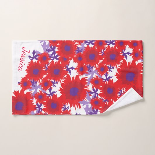 Nom floral rouge pourpre et blanc (Serviette à main)