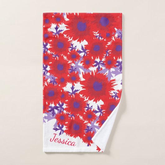 Nom floral rouge pourpre et blanc (Serviette à main)
