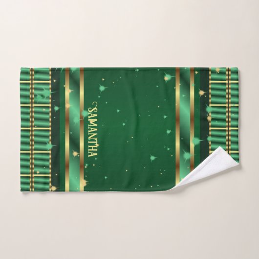 Nom géométrique Emerald Vert Et Or Unique (Serviette à main)