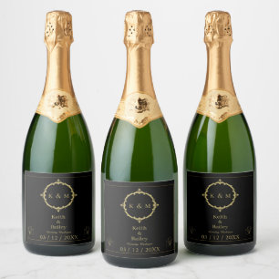 Nom Gold personnalisé Monogramme Étiquette vin noi