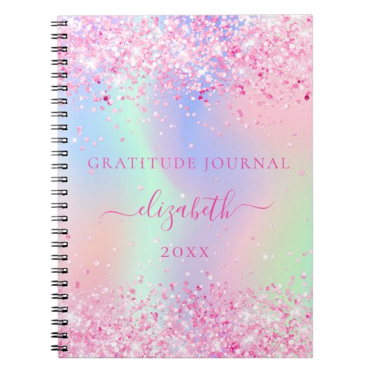 Nom holographique rose du journal Gratitude (Devant)