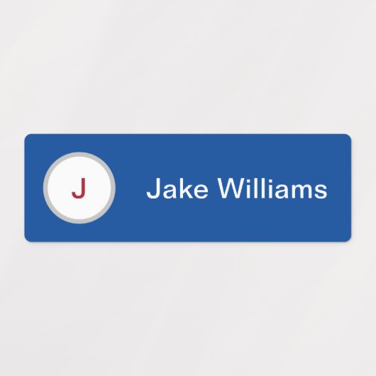 Nom imperméable bleu étiquettes avec initiale (Design 2)