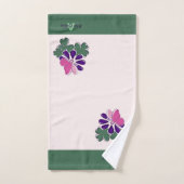 Nom initial chic Fleur de Papillon bleu vert (Serviette à main)