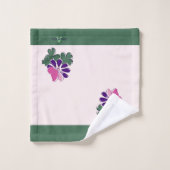 Nom initial chic Fleur de Papillon bleu vert (Gant de toilette)