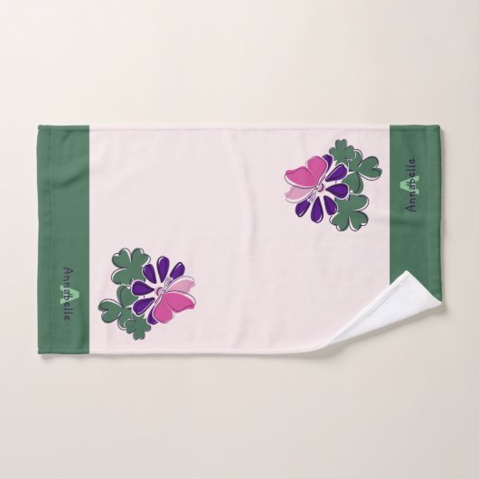 Nom initial chic Fleur de Papillon bleu vert (Serviette à main)