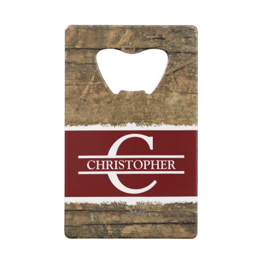 Nom initial customisé rustique faux bois bordeaux (Dos)