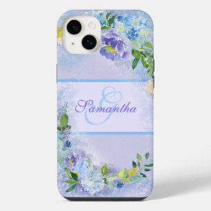 Nom initial floral aquarelle bleu lavande féminin