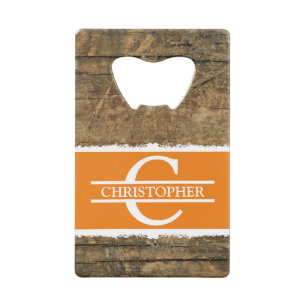 Nom initial personnalisé bois faux rustique orange