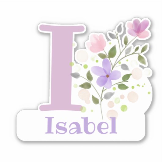 Nom & Initiale avec Sticker Design Floral Découpe (Devant)
