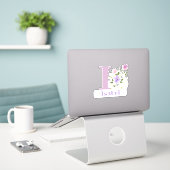 Nom & Initiale avec Sticker Design Floral Découpe (Ordinateur portable sur le bureau)