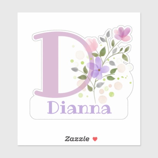 Nom & Initiale avec Sticker Design Floral Découpe (Feuille)