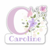 Nom & Initiale avec Sticker Design Floral Découpe (Devant)