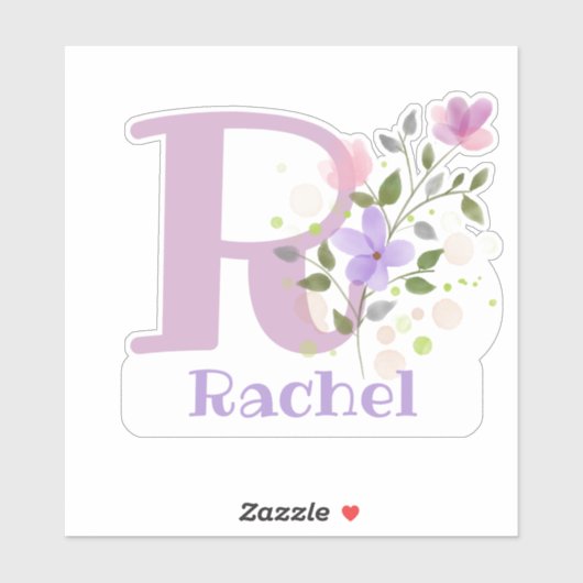 Nom & Initiale avec Sticker Design Floral Découpe (Feuille)