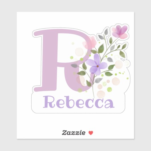 Nom & Initiale avec Sticker Design Floral Découpe (Feuille)