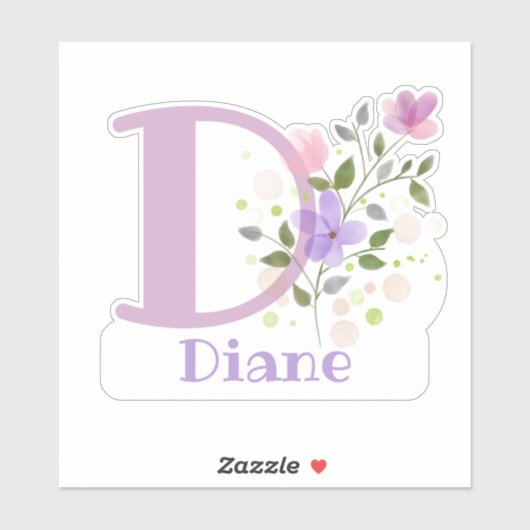 Nom & Initiale avec Sticker Design Floral Découpe (Feuille)