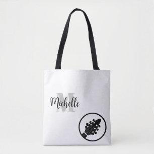 nom, initiale & noir sac fourre-tout de musique de